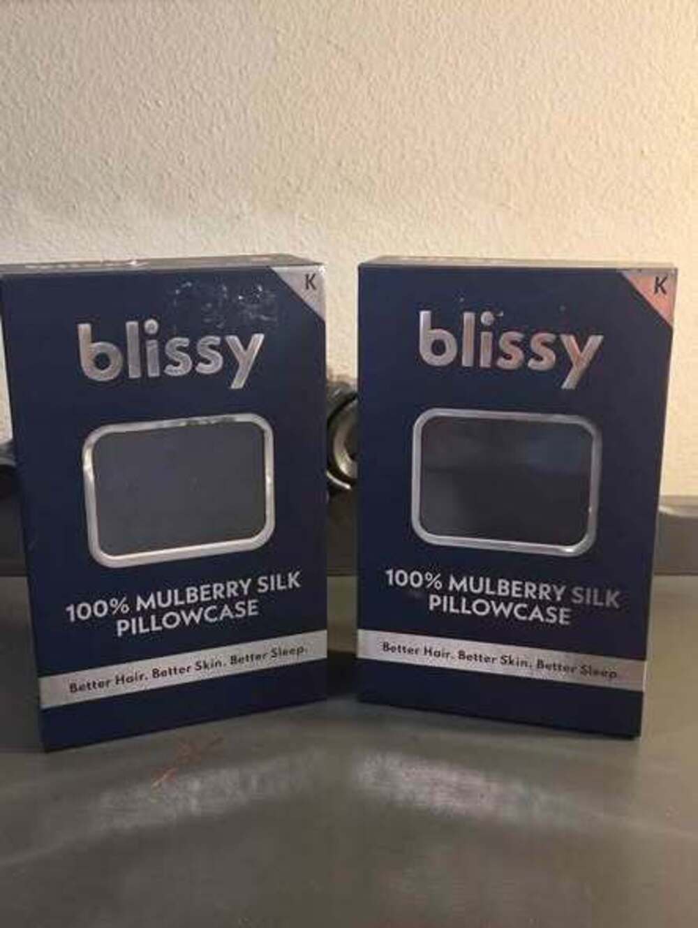 Blissy navy blue silk pillowcases. New! King size